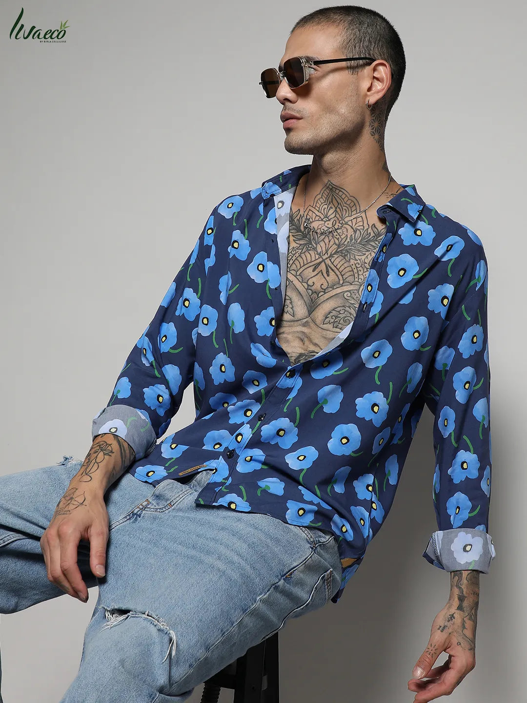 Campus Sutra Ecoliva Flora Block Shirt