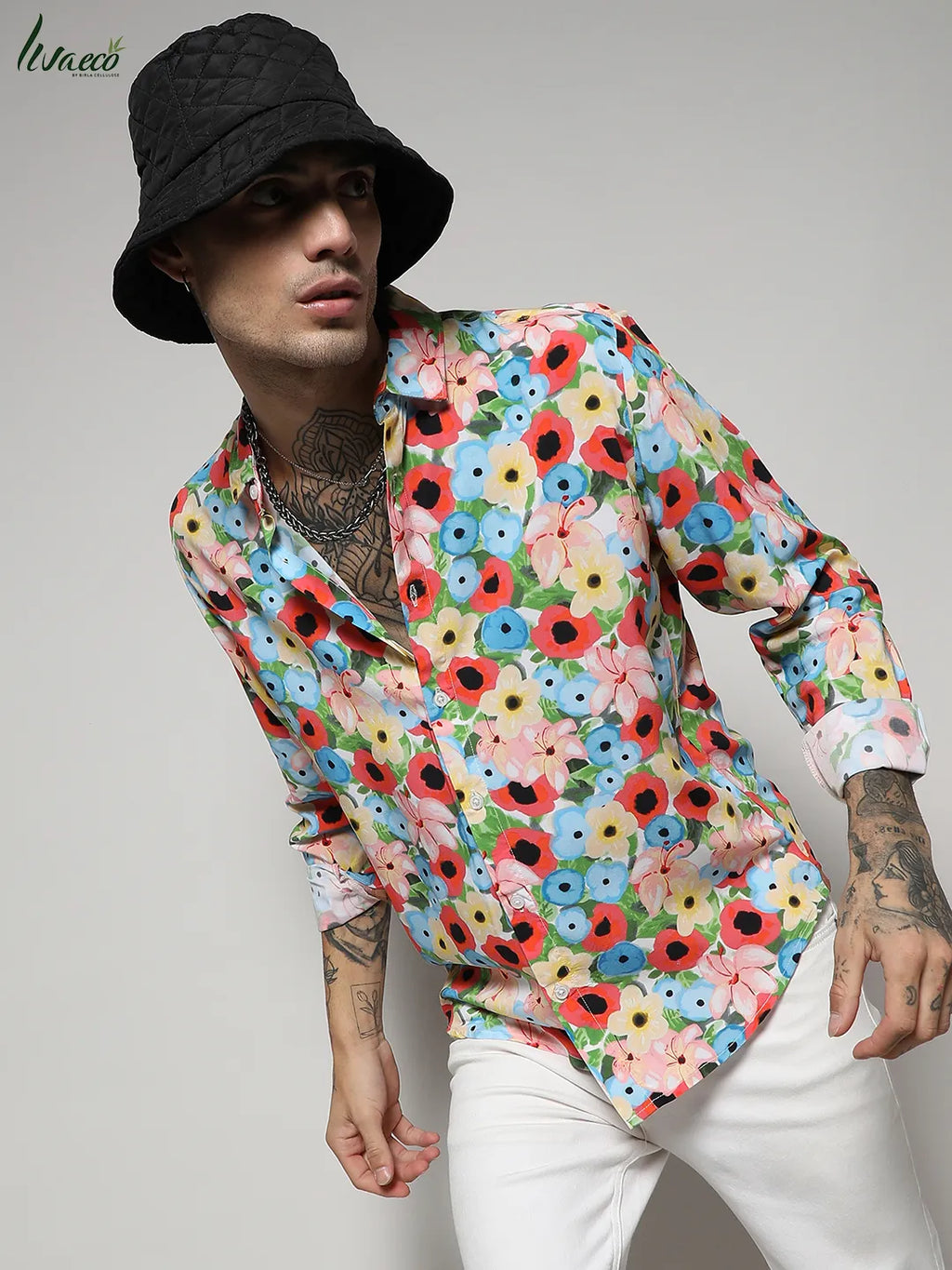 Campus Sutra Ecoliva Artistic Botanical Cluster Shirt