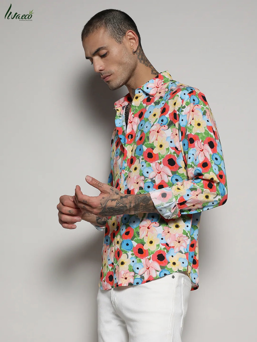 Campus Sutra Ecoliva Artistic Botanical Cluster Shirt