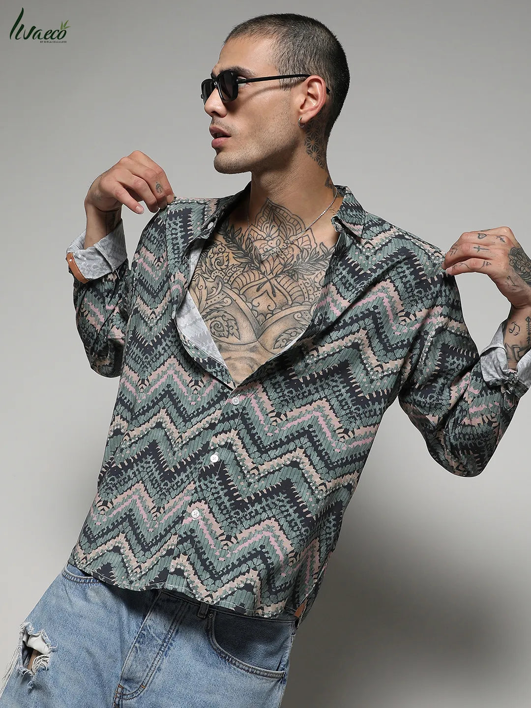 Campus Sutra Ecoliva Abstract Zig Zag Shirt