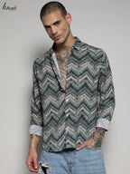 Campus Sutra Ecoliva Abstract Zig Zag Shirt