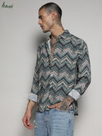 Campus Sutra Ecoliva Abstract Zig Zag Shirt