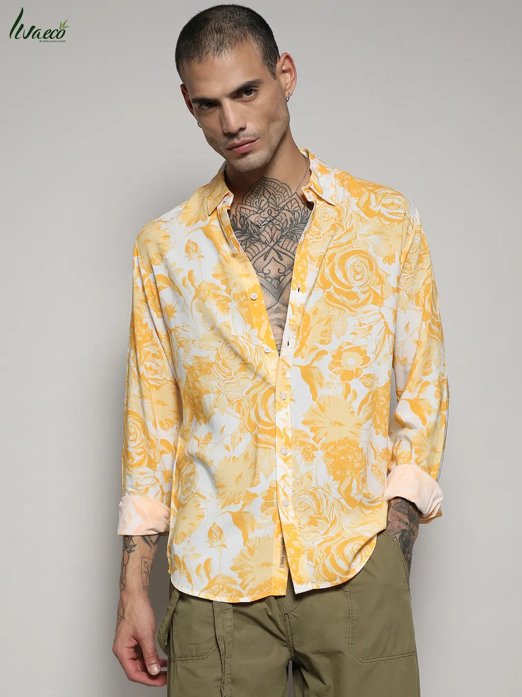 Campus Sutra Ecoliva Contrast Botanical Shirt