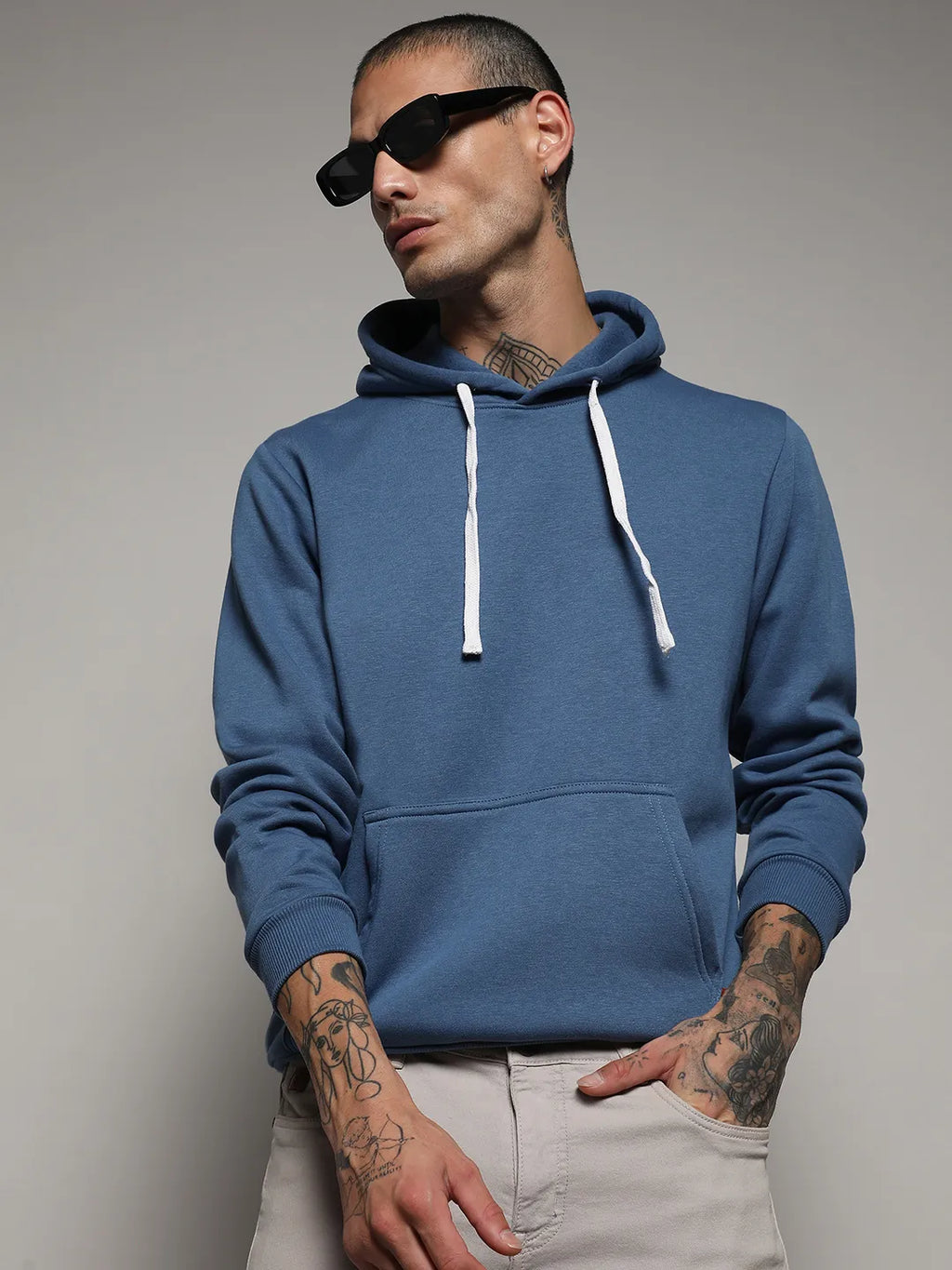 Campus Sutra Pullover Hoodie With Contrast Drawstring