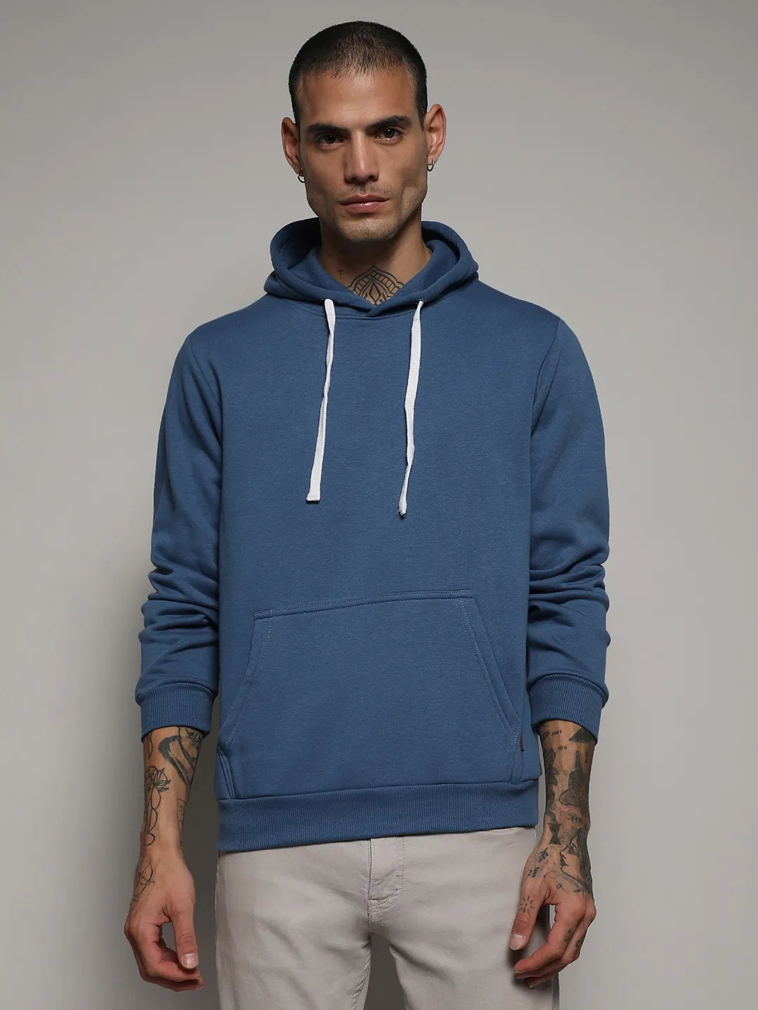Campus Sutra Pullover Hoodie With Contrast Drawstring