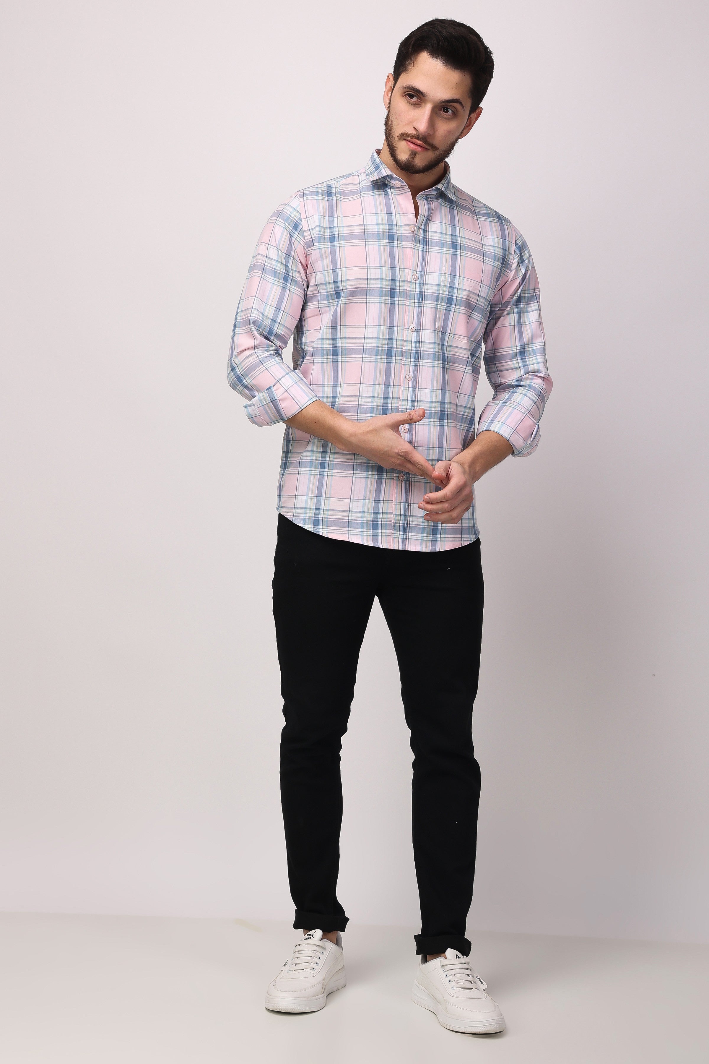 Stylox Regular Fit Full Sleeve Check Casual Shirt For Men's