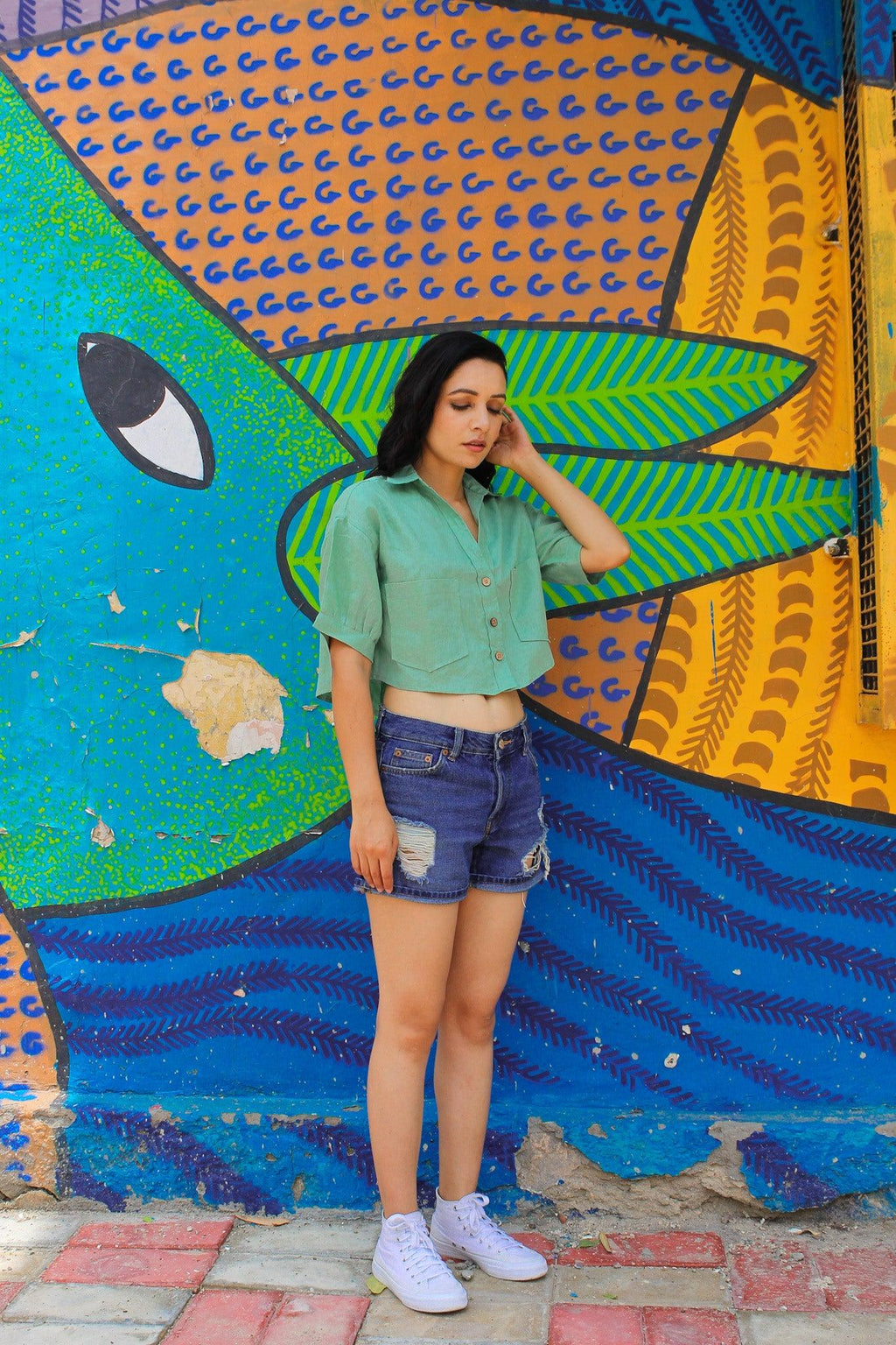 ShopKapaas Pistachio Green Linen Crop Top