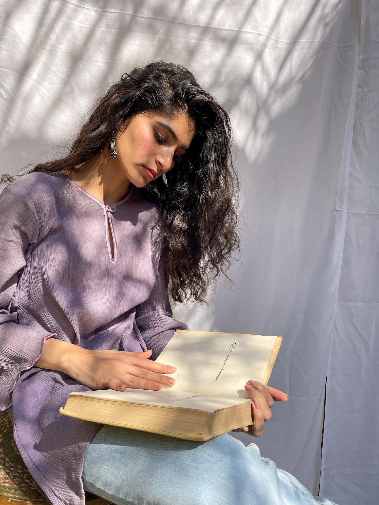 ShopKapaas Purple Pastel Malmal Cotton Kurta