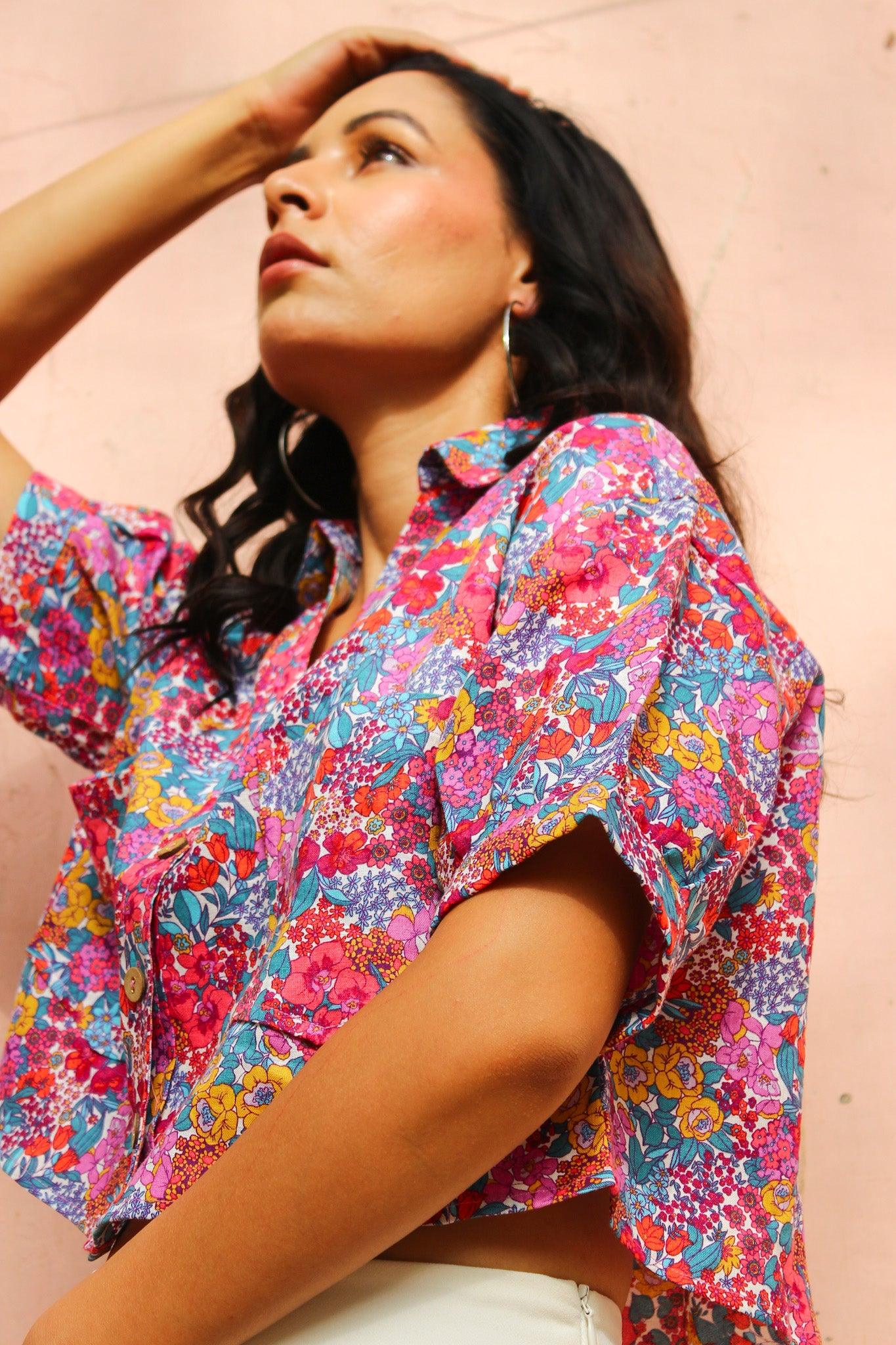 ShopKapaas Colourful Floral Linen Crop Top