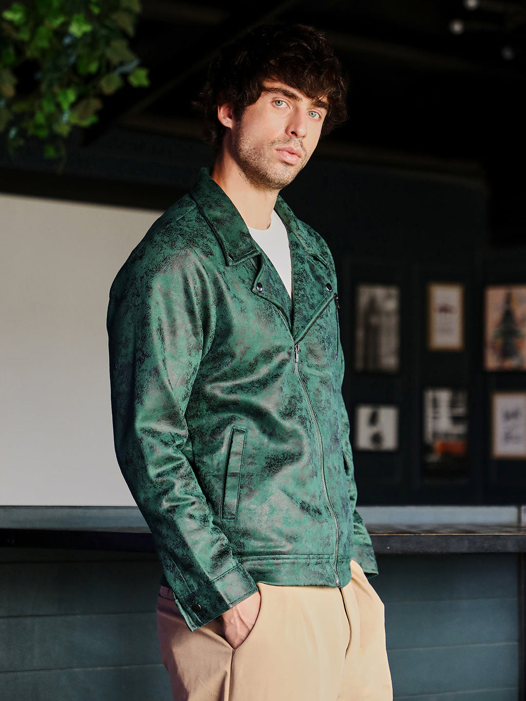 Campus Sutra Embossed-Suede Biker Jacket