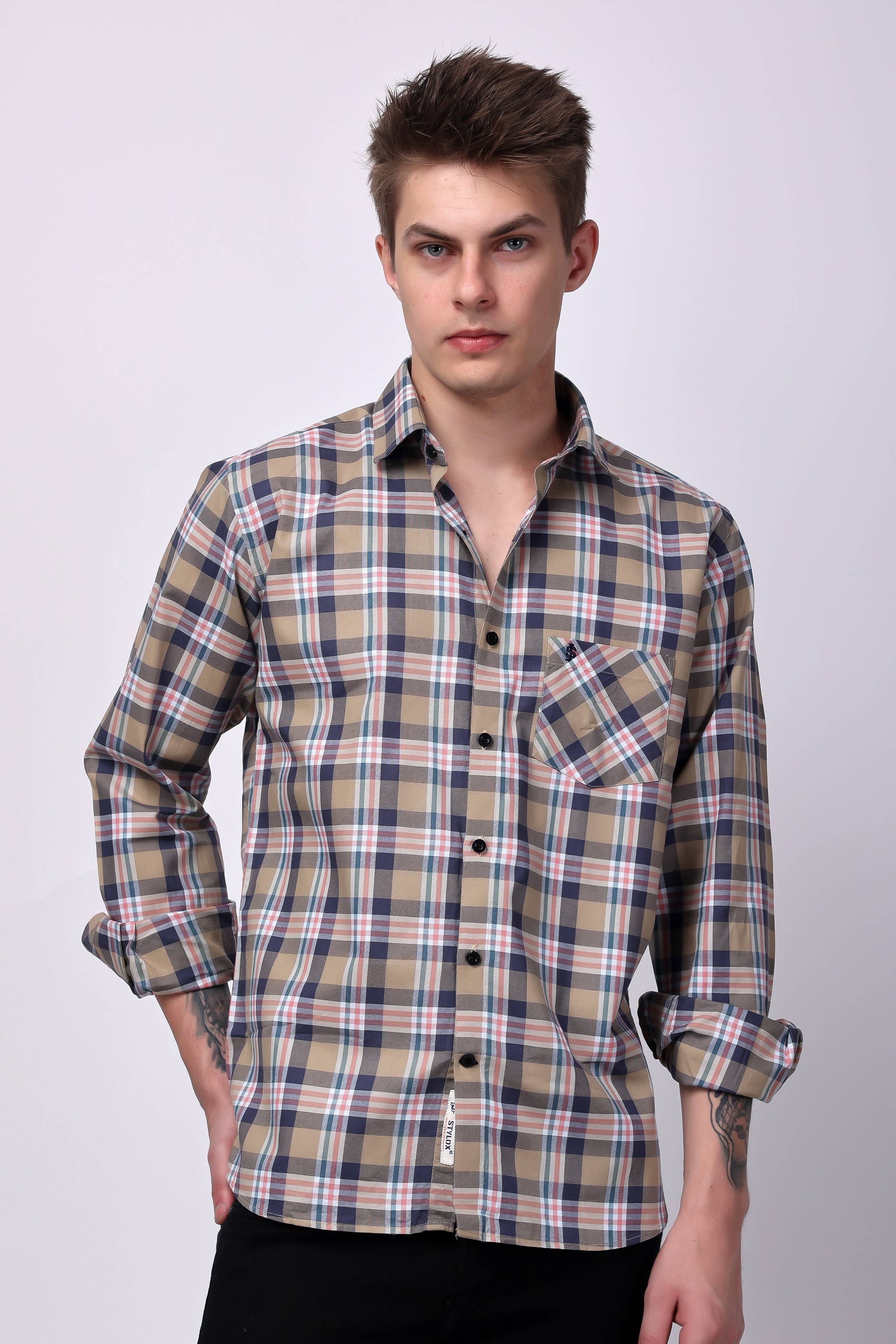 Stylox Regular Fit Full Sleeve Check Casual Shirt For Men's