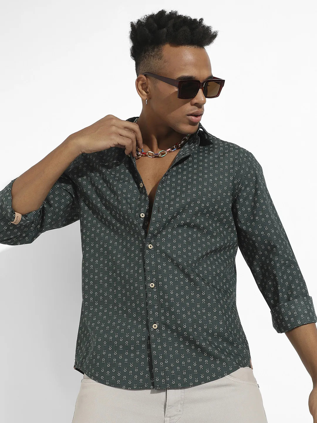 Campus Sutra Micro Flower Shirt