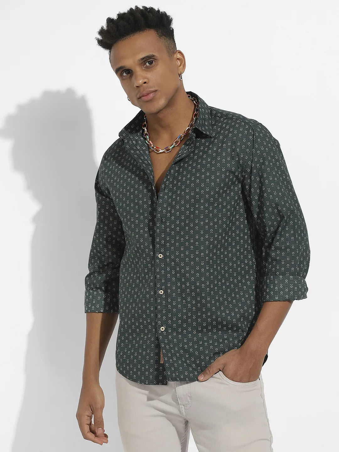 Campus Sutra Micro Flower Shirt