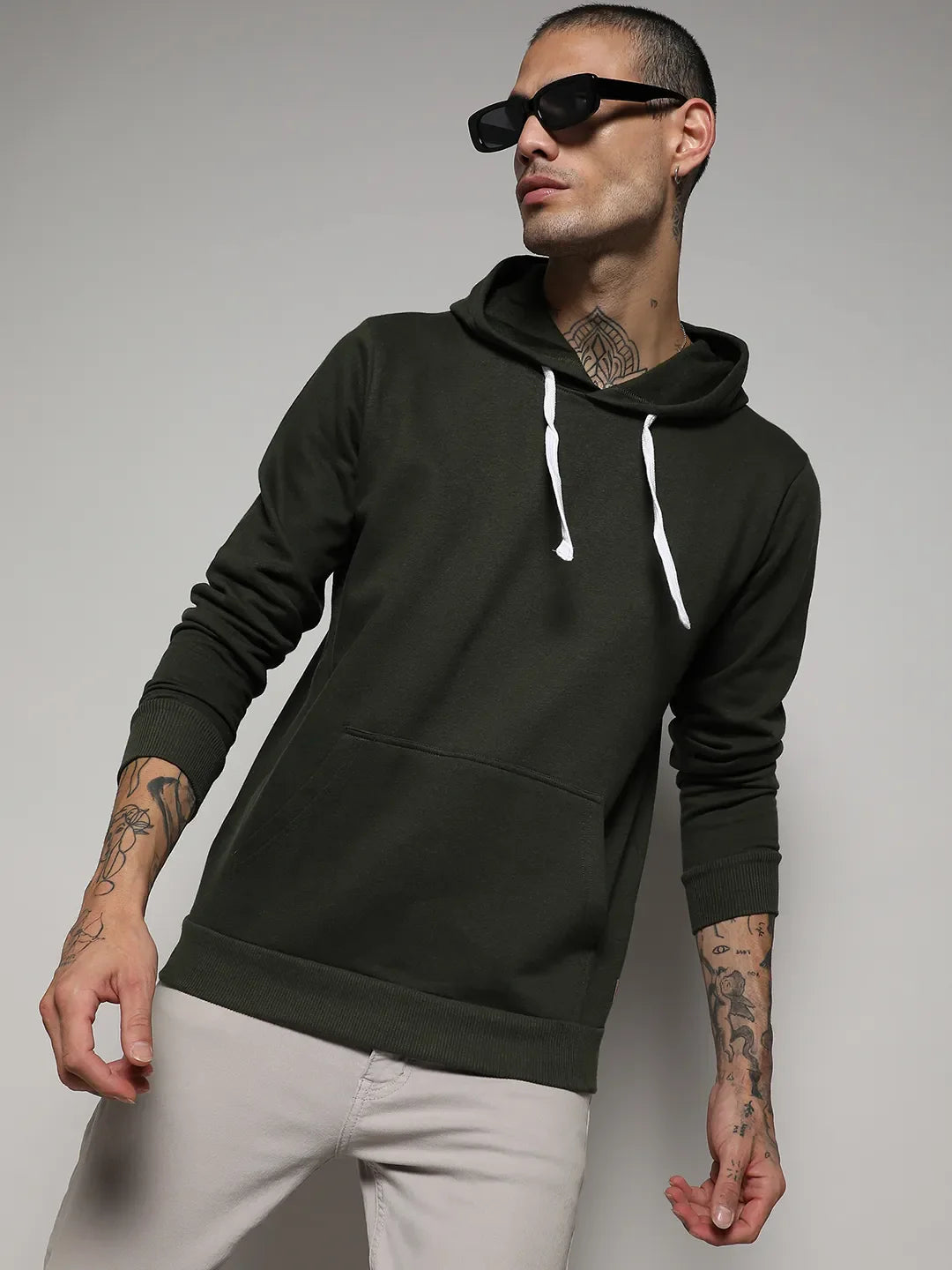 Campus Sutra Pullover Hoodie With Contrast Drawstring