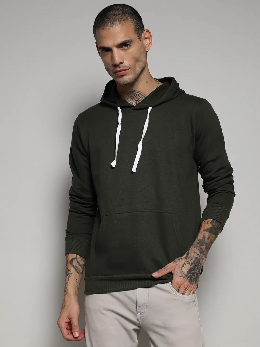Campus Sutra Pullover Hoodie With Contrast Drawstring