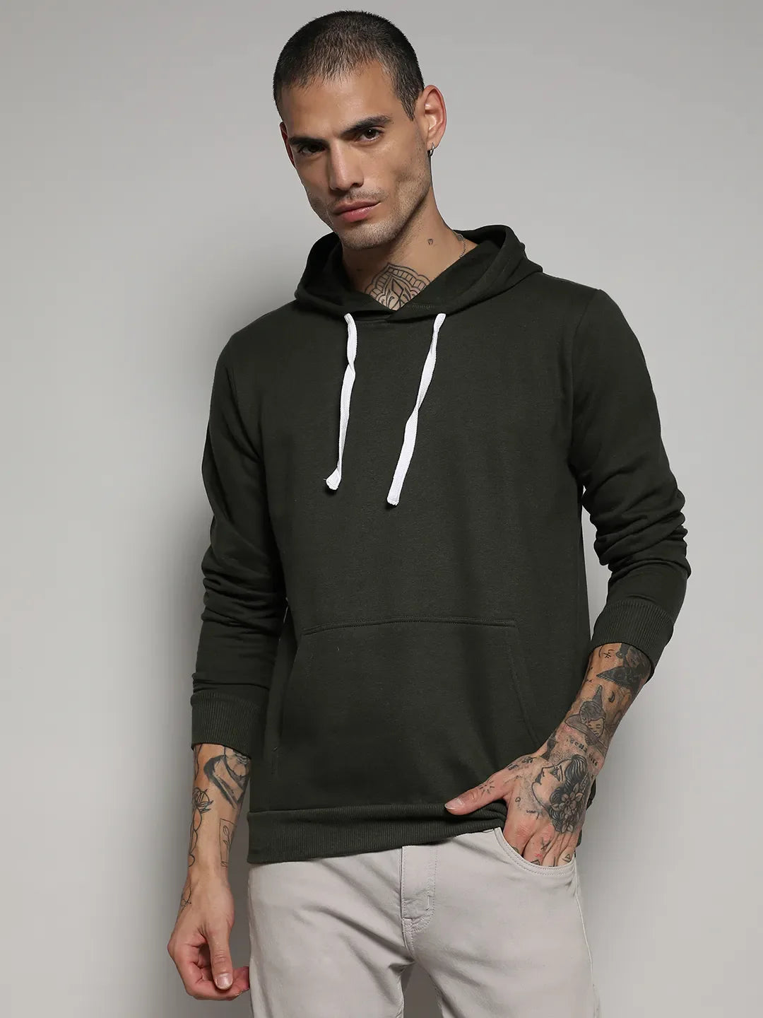Campus Sutra Pullover Hoodie With Contrast Drawstring