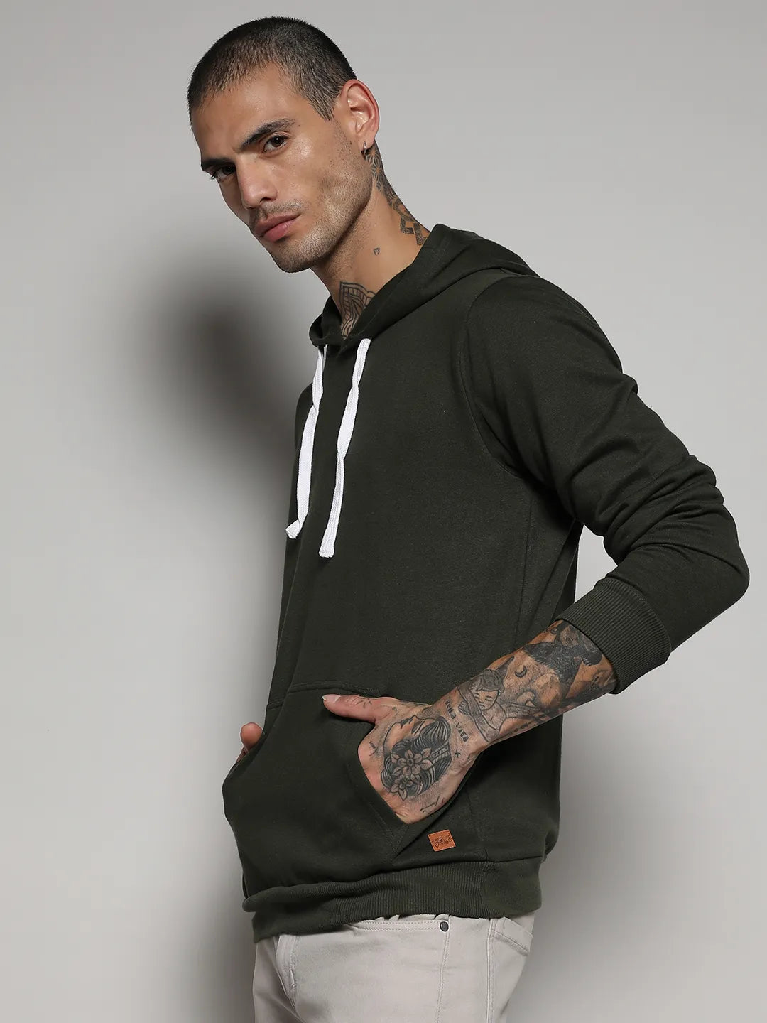 Campus Sutra Pullover Hoodie With Contrast Drawstring