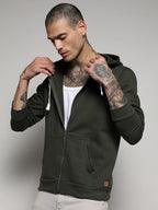 Campus Sutra Zip-Front Hoodie With Contrast Drawstring