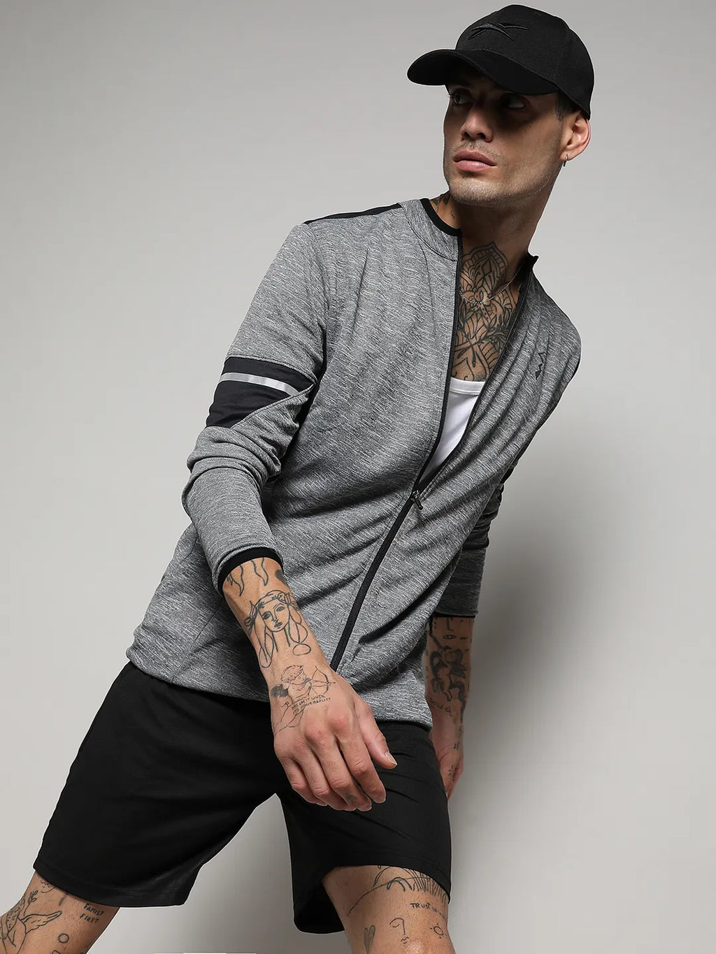Campus Sutra Heathered Activewear Jacket With Contrast Detail