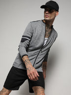 Campus Sutra Heathered Activewear Jacket With Contrast Detail