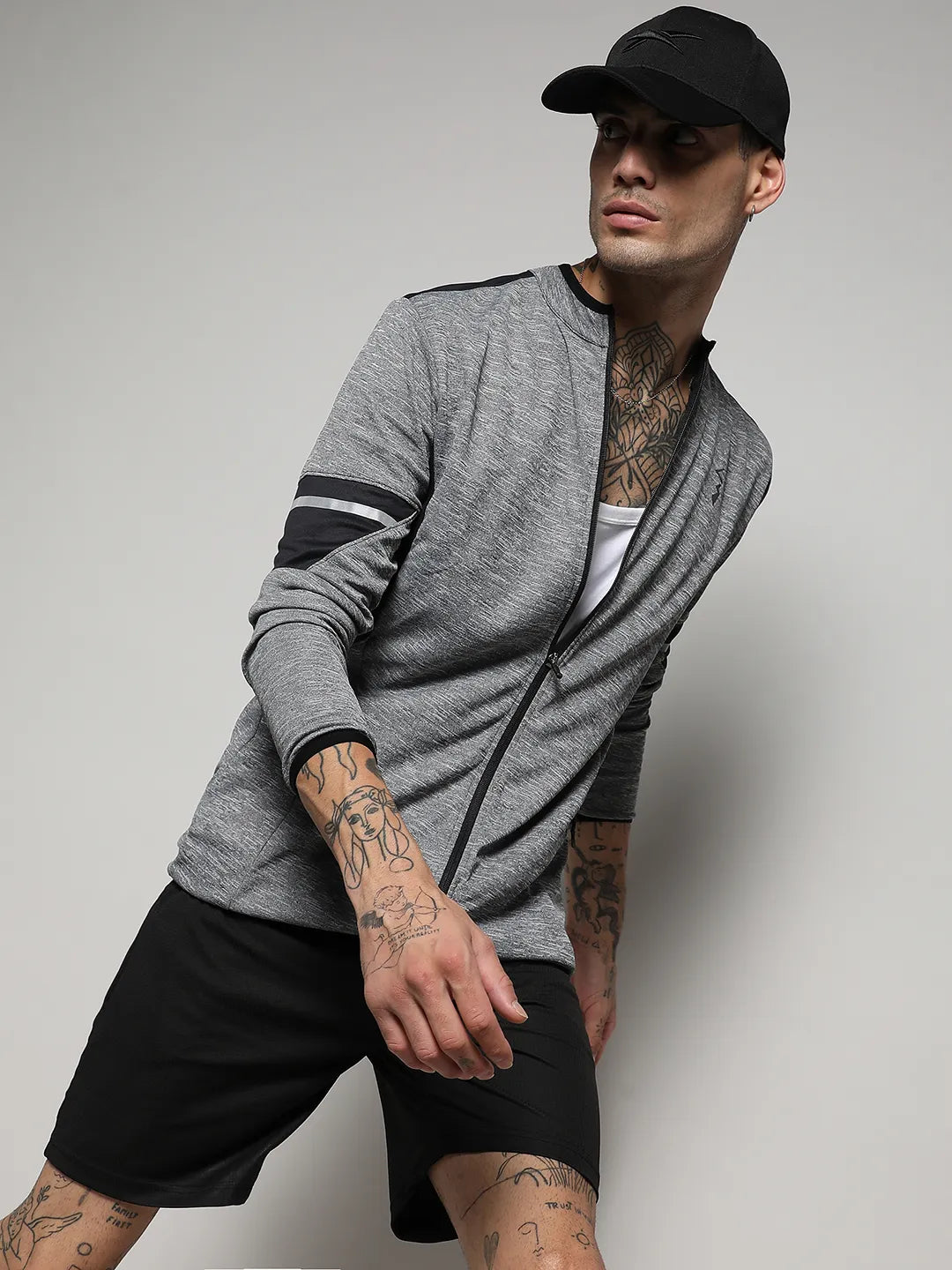 Campus Sutra Heathered Activewear Jacket With Contrast Detail