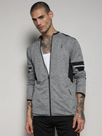 Campus Sutra Heathered Activewear Jacket With Contrast Detail