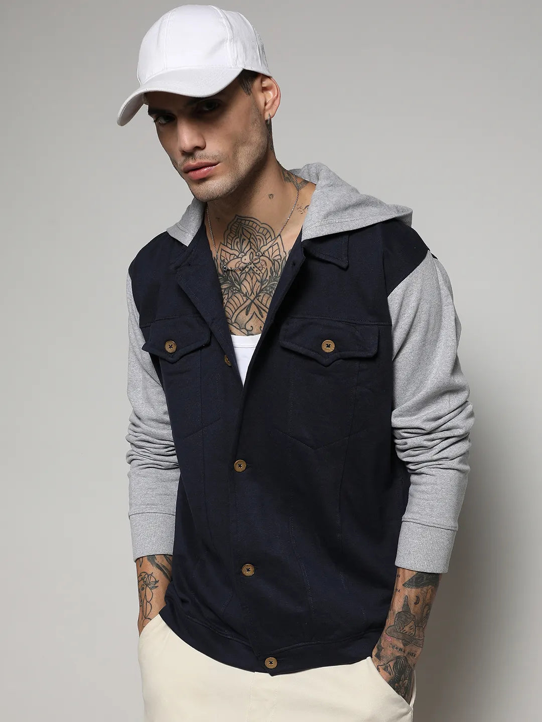 Campus Sutra Button-Front Jacket With Contrast Detail