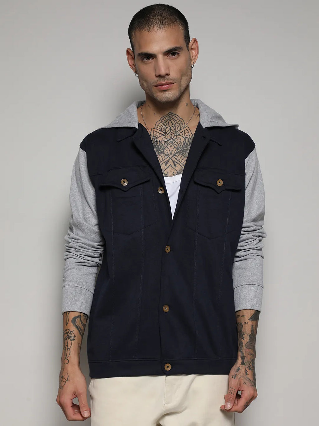 Campus Sutra Button-Front Jacket With Contrast Detail