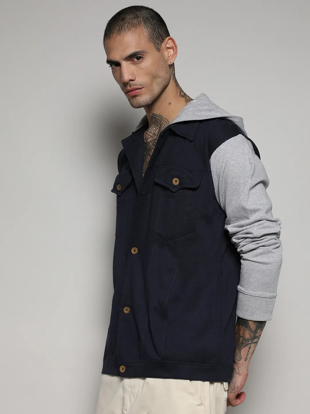 Campus Sutra Button-Front Jacket With Contrast Detail