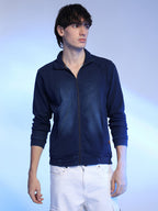 Campus Sutra Zip-Front Dark-Wash Denim Jacket
