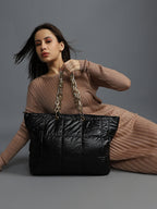 Masquerade Quilted Black Tote Bag