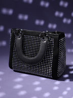 Rhinestone Top Handle Handbag - Black