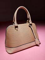 Scale Top Handle Handbag - Beige
