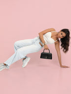 Metallic Flap Handbag - Black