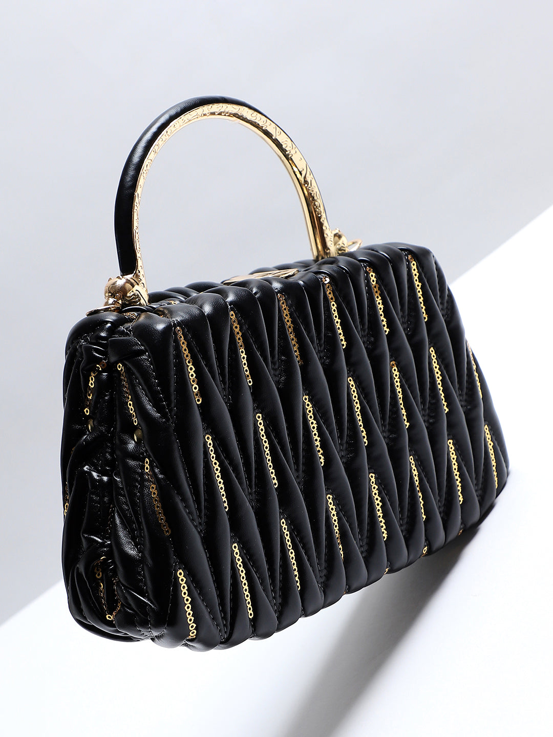 Quilted Sequin Handbag - Black