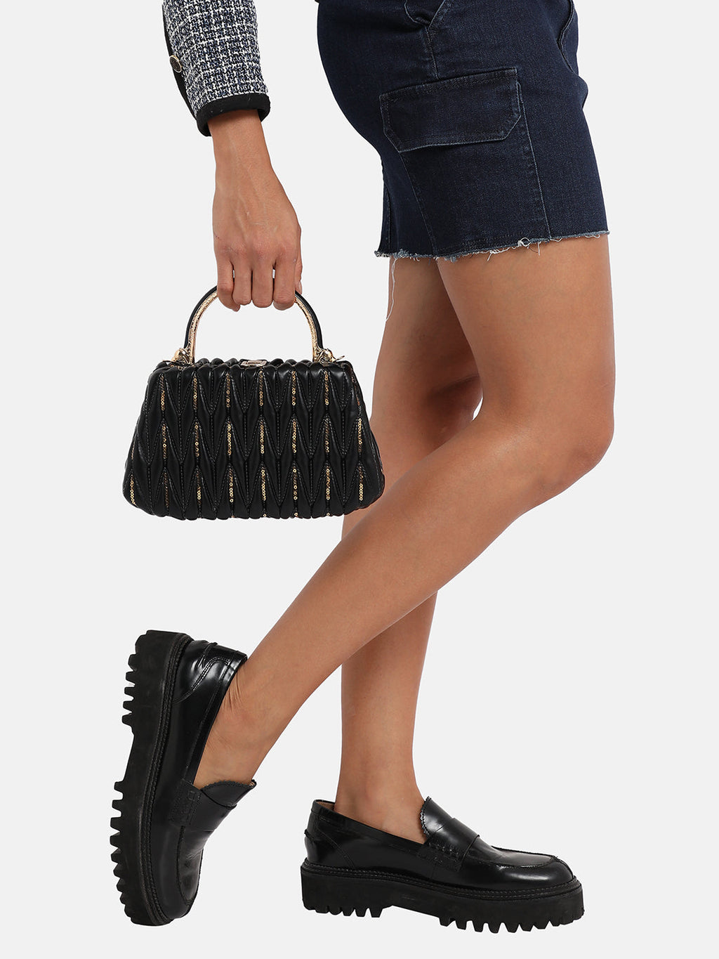 Quilted Sequin Handbag - Black