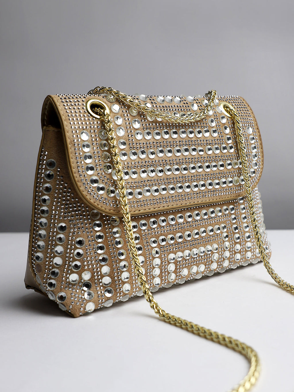 All Over Studs Handbag - Beige