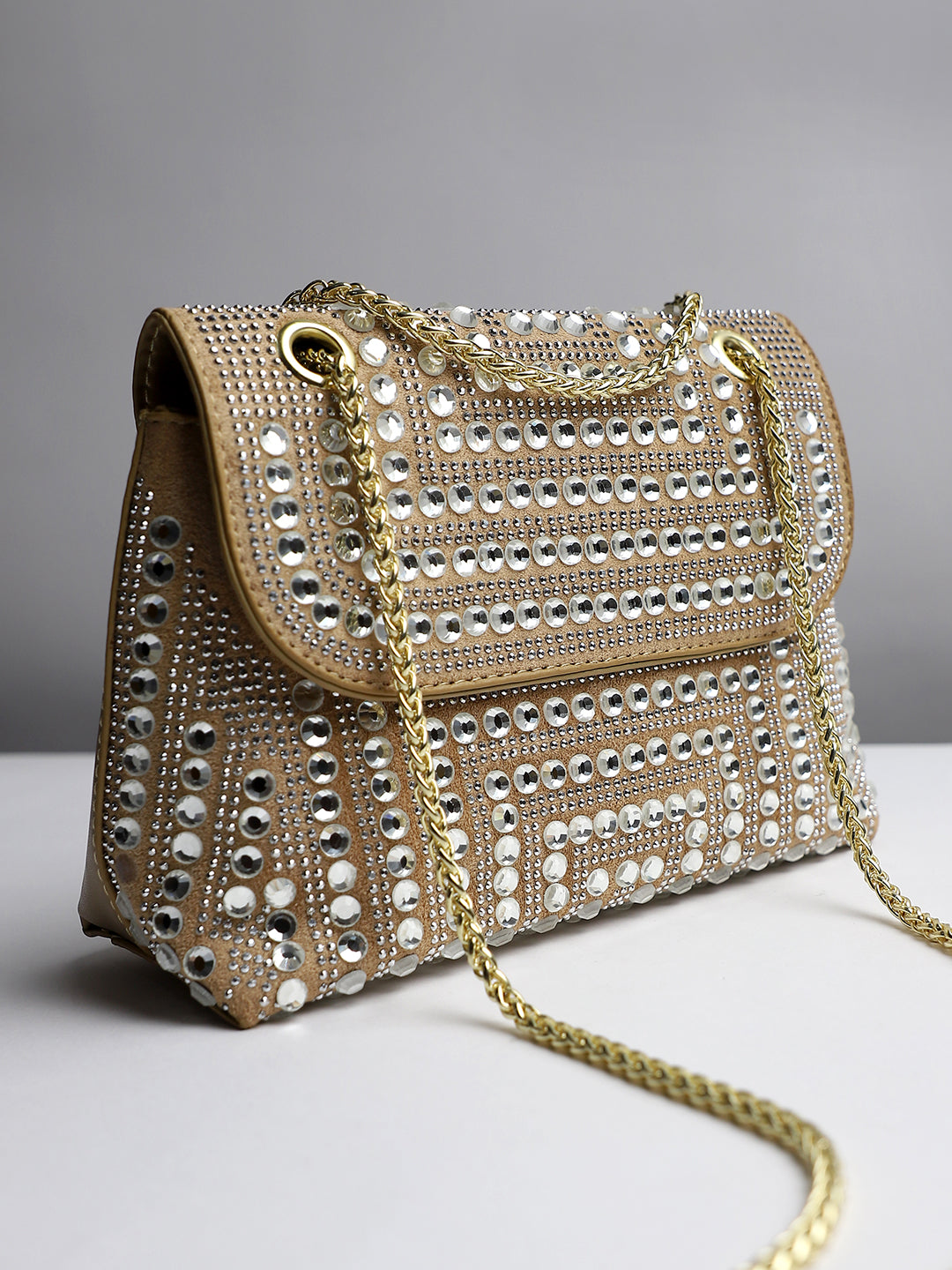 All Over Studs Handbag - Beige