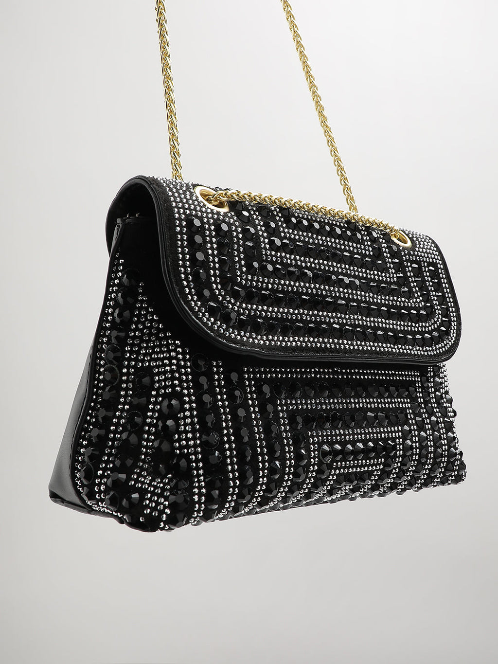 All Over Studs Handbag - Black & Silver