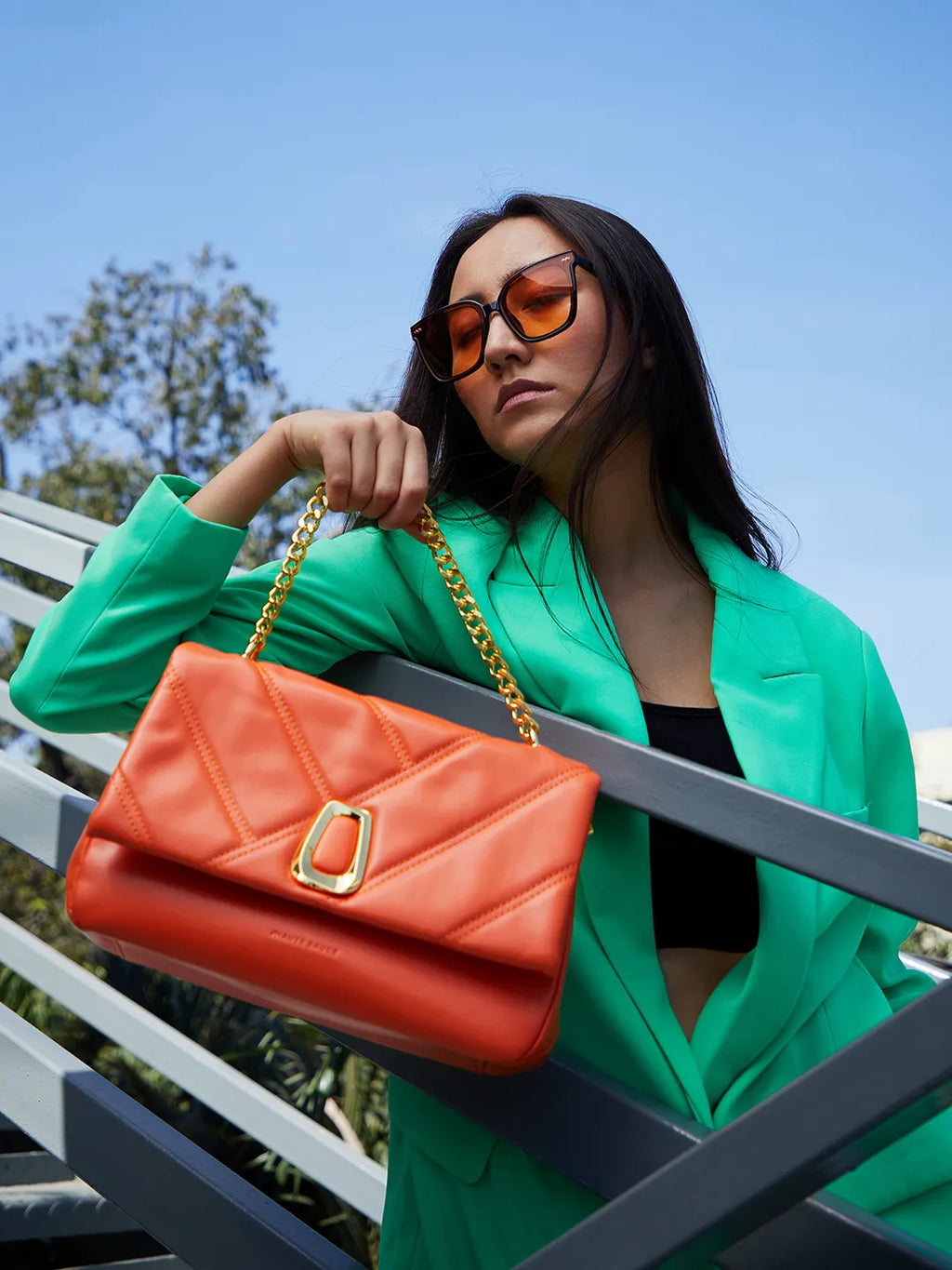 Quilted Chain Handbag - Orange