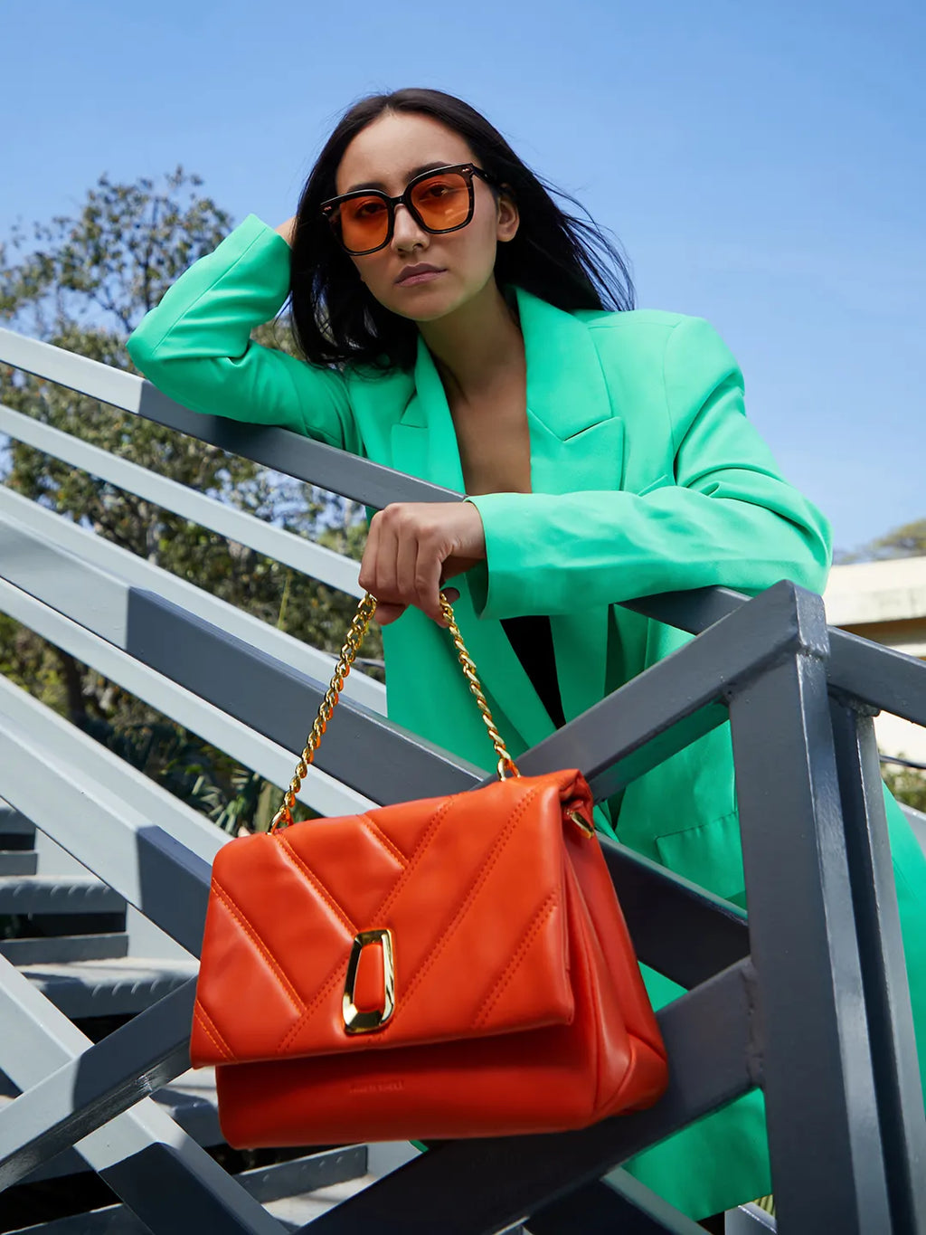 Quilted Chain Handbag - Orange