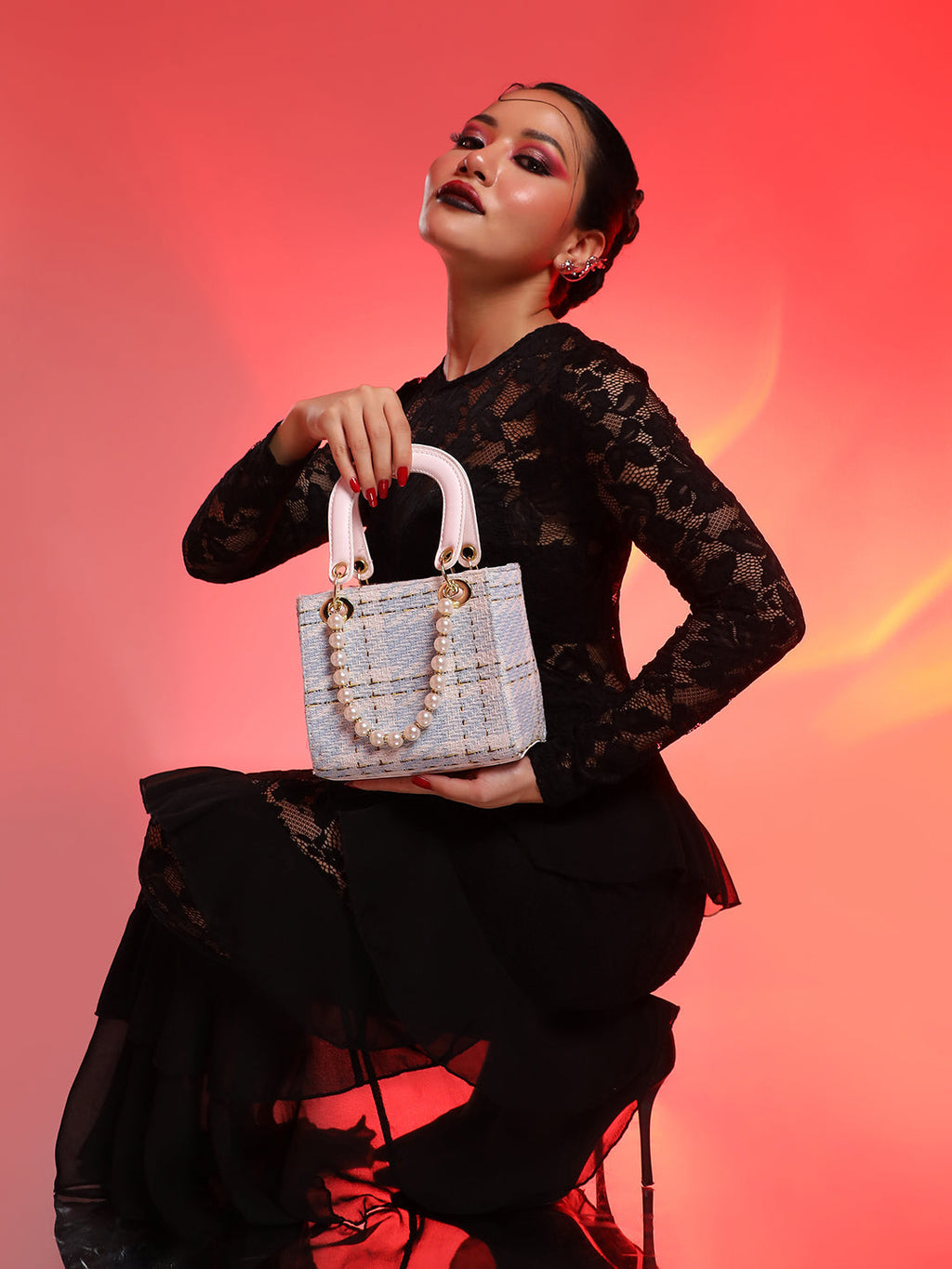 Haute Sauce Tweed Pearl Hand Bag