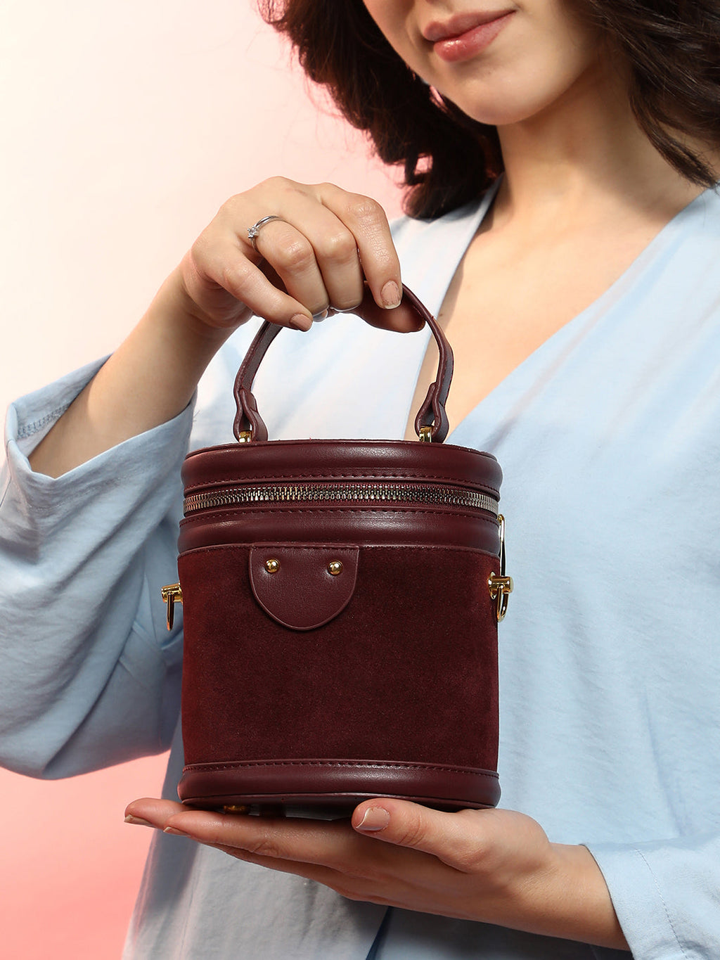 Haute Sauce The Velvet Bucket Bag - Wine Red
