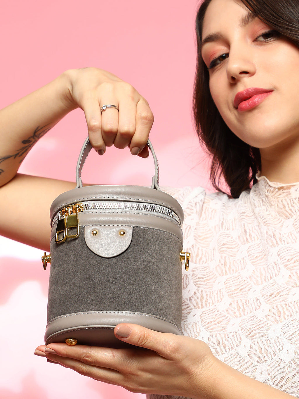 Haute Sauce The Velvet Bucket Bag - Ash Grey