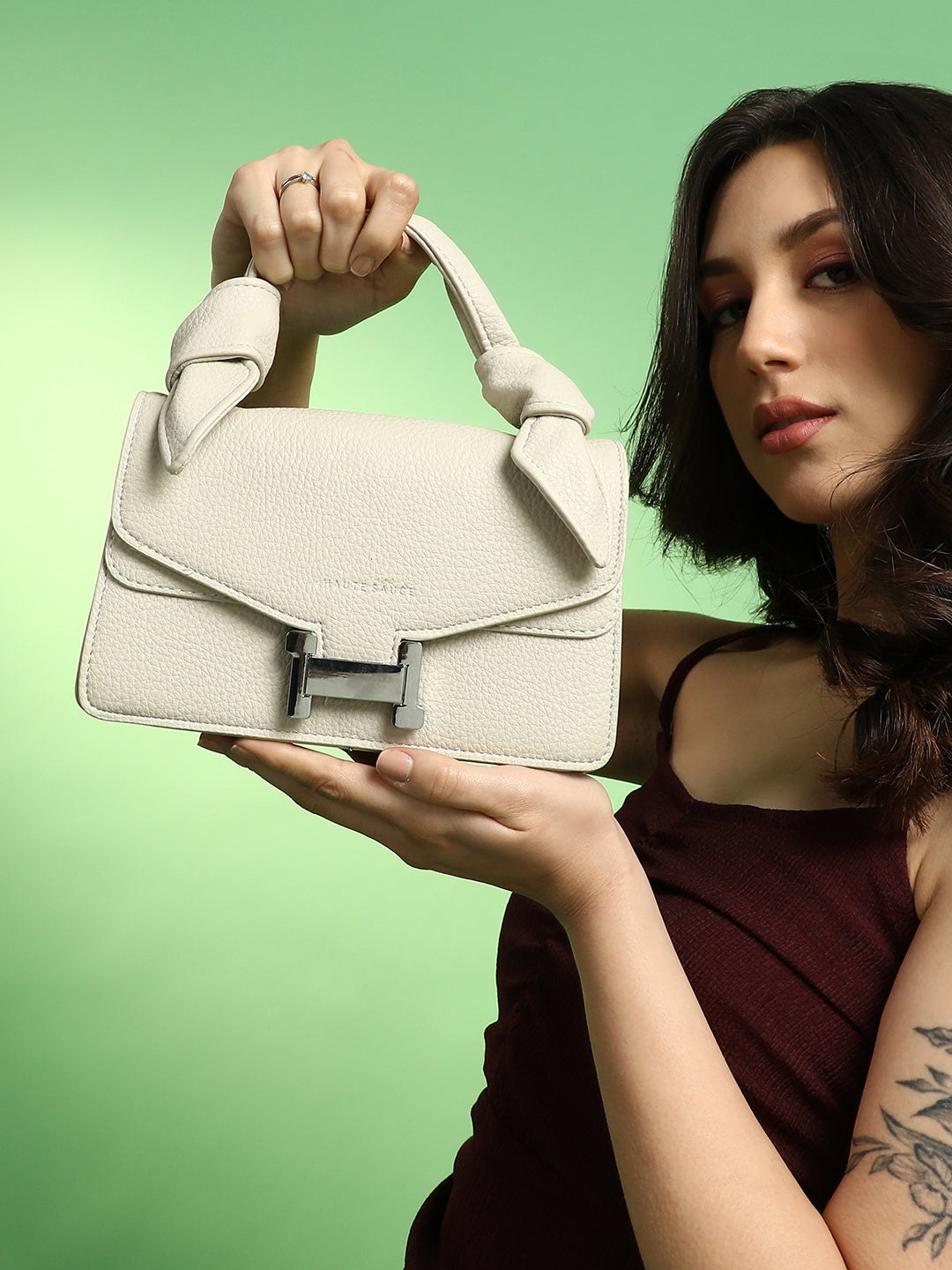 Haute Sauce The Monogram Sash Hand Bag - Bone White