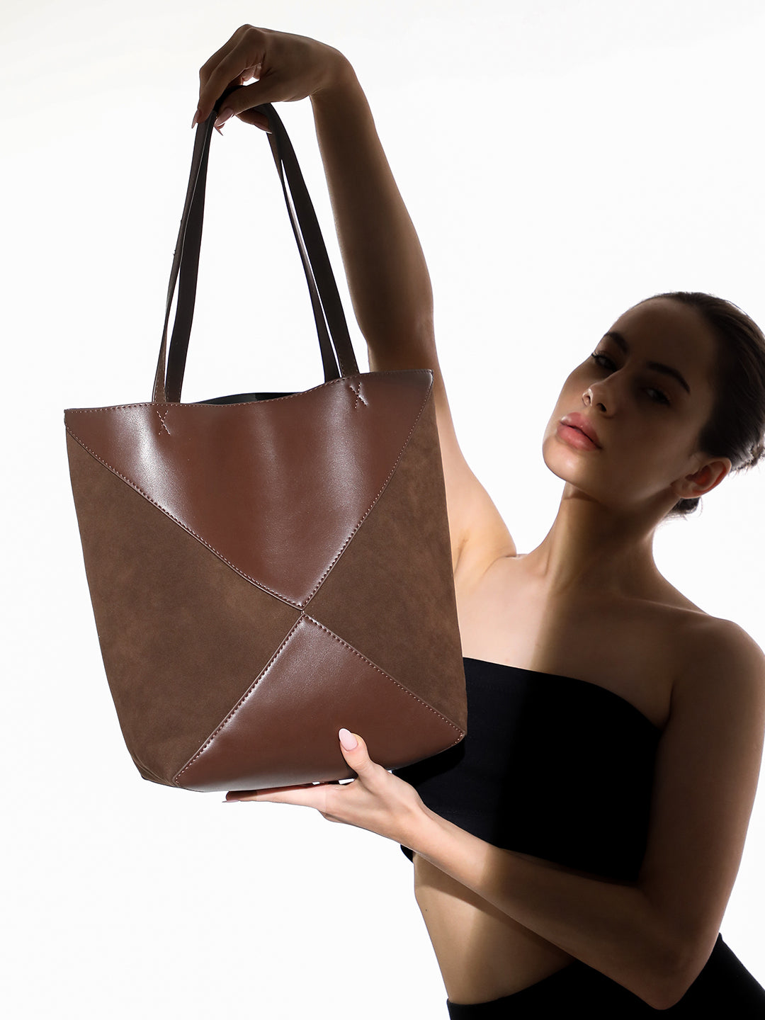 Haute Sauce The Veloure Tote Bag With Pouch - Chocolate Brown
