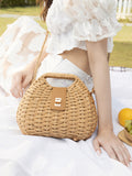 The Straw-Curve Hand Bag - Tan Brown