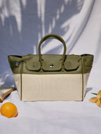 The Panel-Overlap Satchel Bag - Off-White:Olive Green