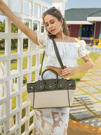 The Panel-Overlap Satchel Bag - Off-White:Olive Green