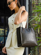 The Croc Texture Tote Bag-Deep Brown